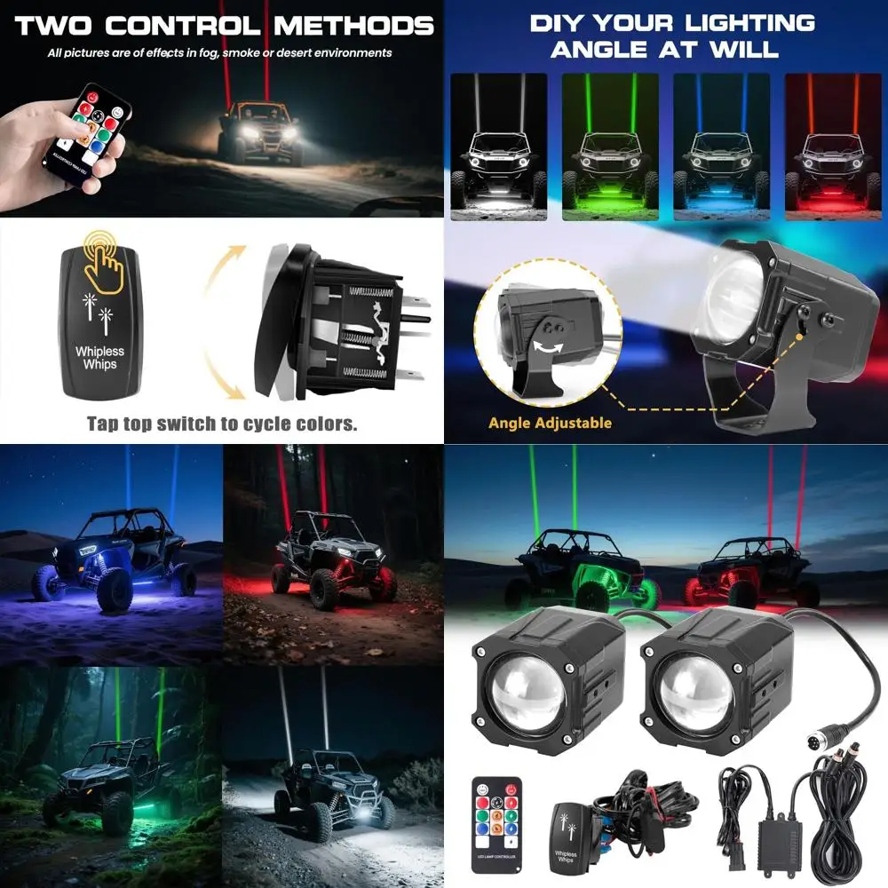 

60mm Whipless Led Whip Lights with Rocker Switch Combo Kit, Adjustable Mounts Compatible with UTV/ATV/SXS/Polaris RZR/Can-Am/Mav
