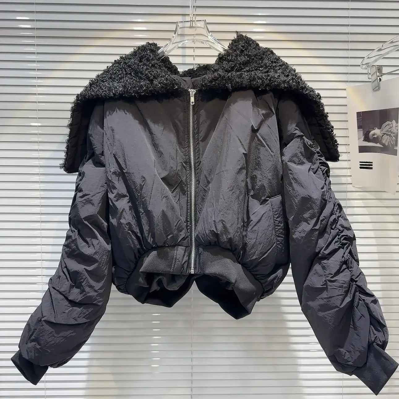 2024 Winter Neue Fleece Navy Kragen Zipper Hut Unten Jacke Winter Mantel Flut Koreanischen Stil Drop Hülse Kurze Jacken für Frauen