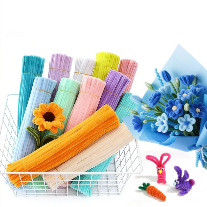 100 unidades de varillas de chenilla para manualidades, tiras de chenilla, alambre de garrotes, tubos creativos, pasamanos de chenilla para niños, para proyectos de bricolaje y hobby