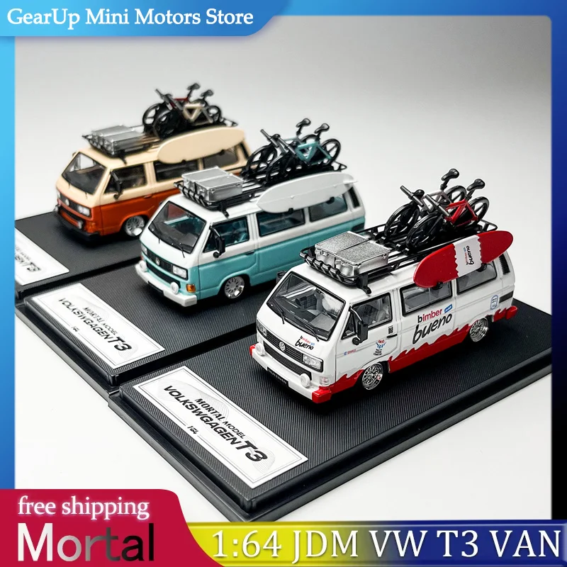 

Mortal 1:64 Volkswagen T3 Van Low-Lowered Stance BBS Wheels Two-Tone Diecast Model Car JDM Euro Style with Accessories Gift Toy