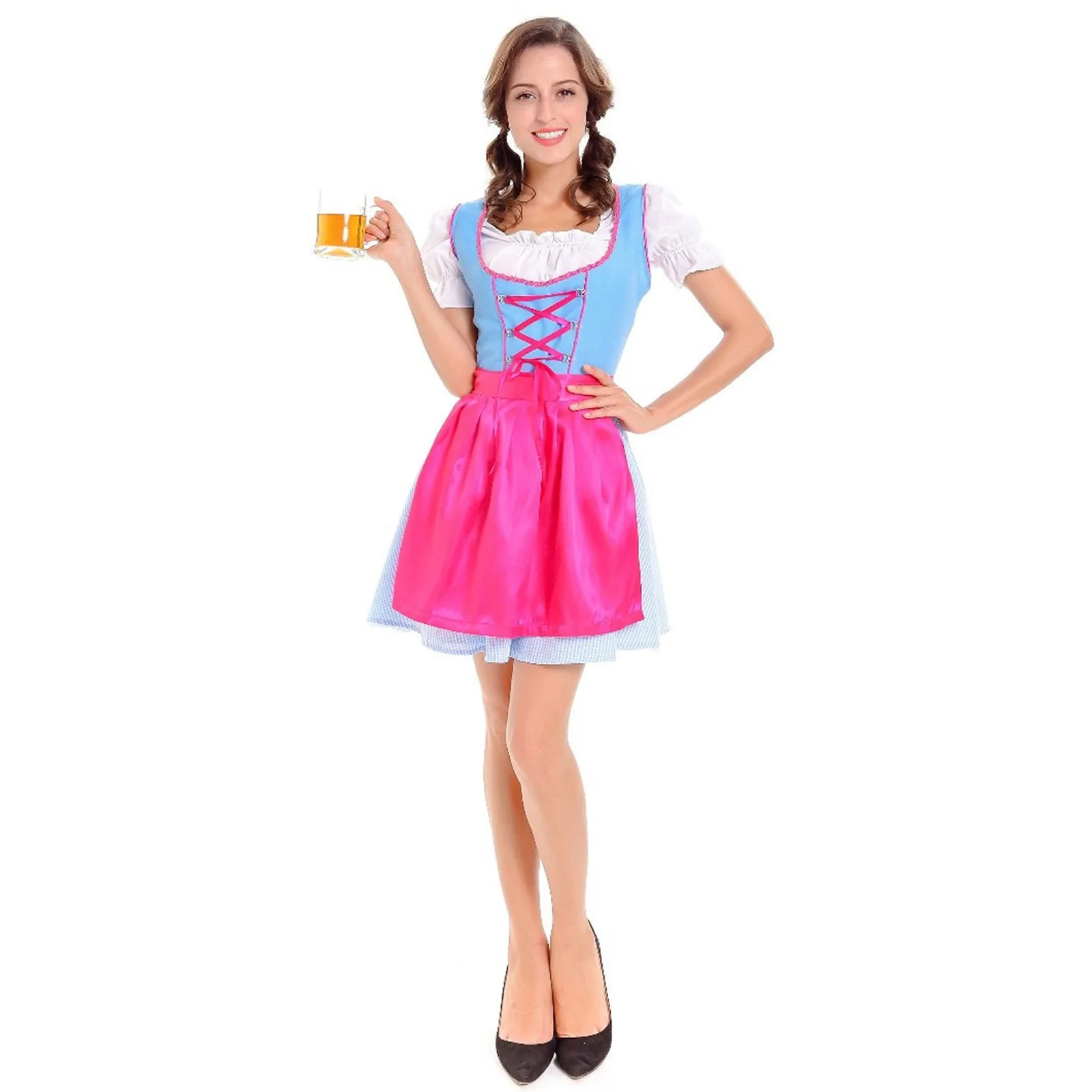 Women's Halloween Oktoberfest Dress Women's German Dirndl Dress Bavarian Beer Dress Beer Dirndl Outfit Shimmery Short Dress