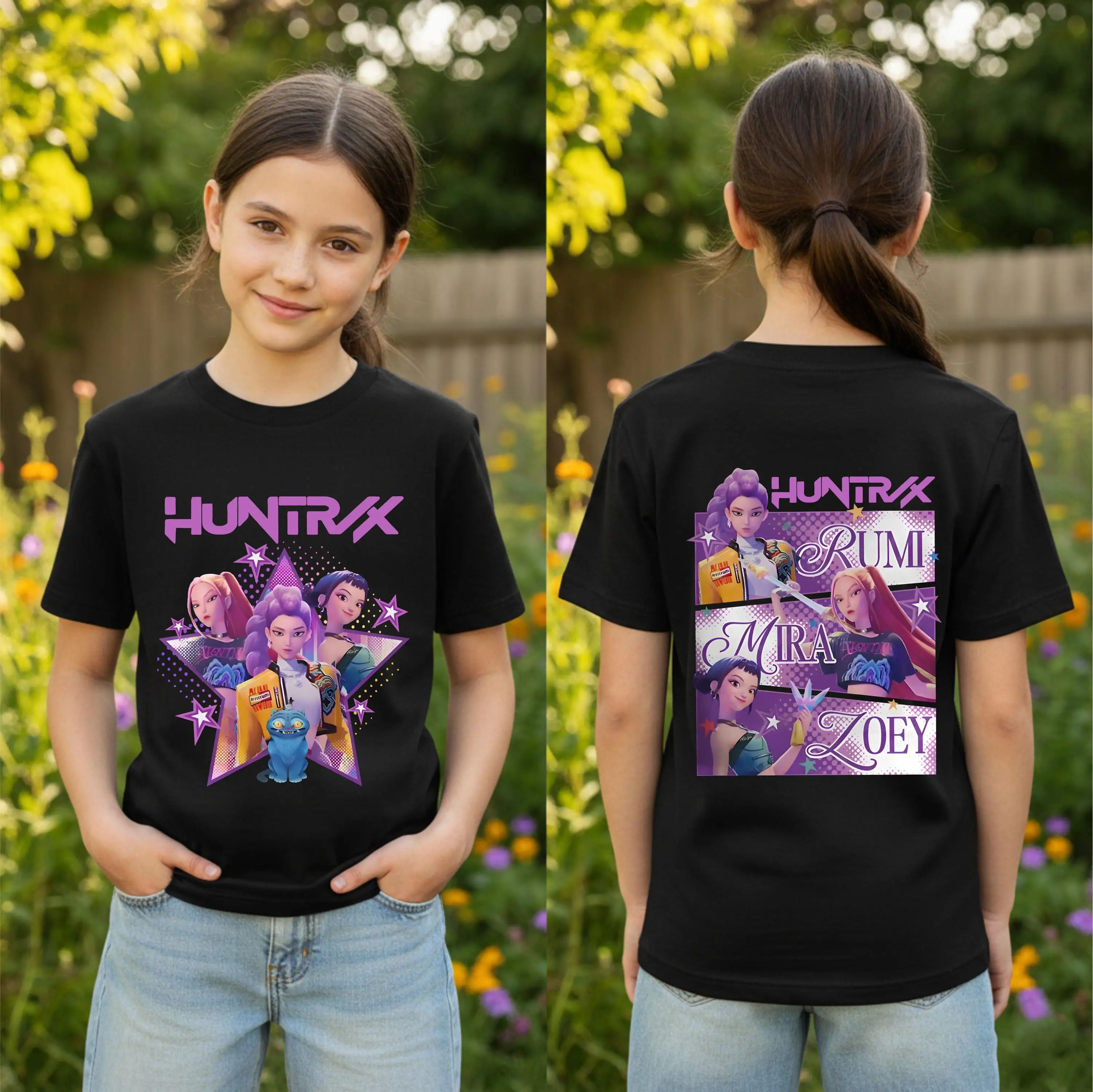 الكبار والأطفال K POP شيطان هنتر أنيمي طباعة تي شيرت القطن قصير الأكمام فضفاضة تنفس عارضة أعلى للصيف والخريف