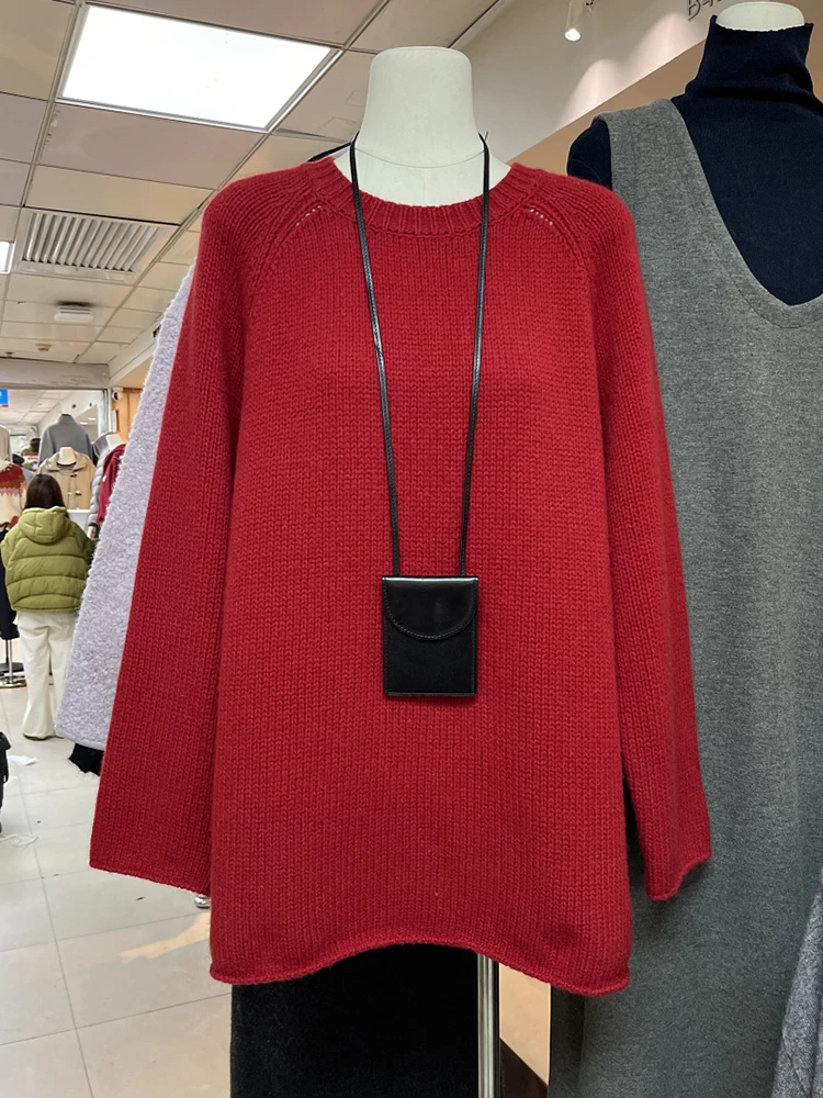 

Casual 100% Merino Wool Women Sweater Loose Autumn Winter Female Knitted Pullover Long Sleeve Clothing Tops Lady Cashmere Blouse