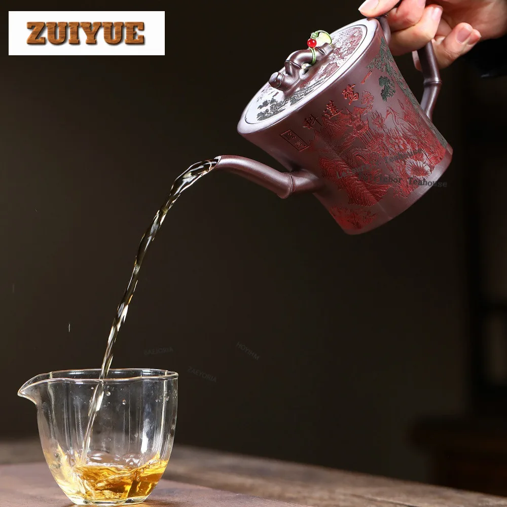 500ml Exquisite Yixing Purple Clay Teapots Handmade Bamboo Joint Pot Raw Ore Stone Red Mud Kettle Chinese Zisha Tea Set Craft