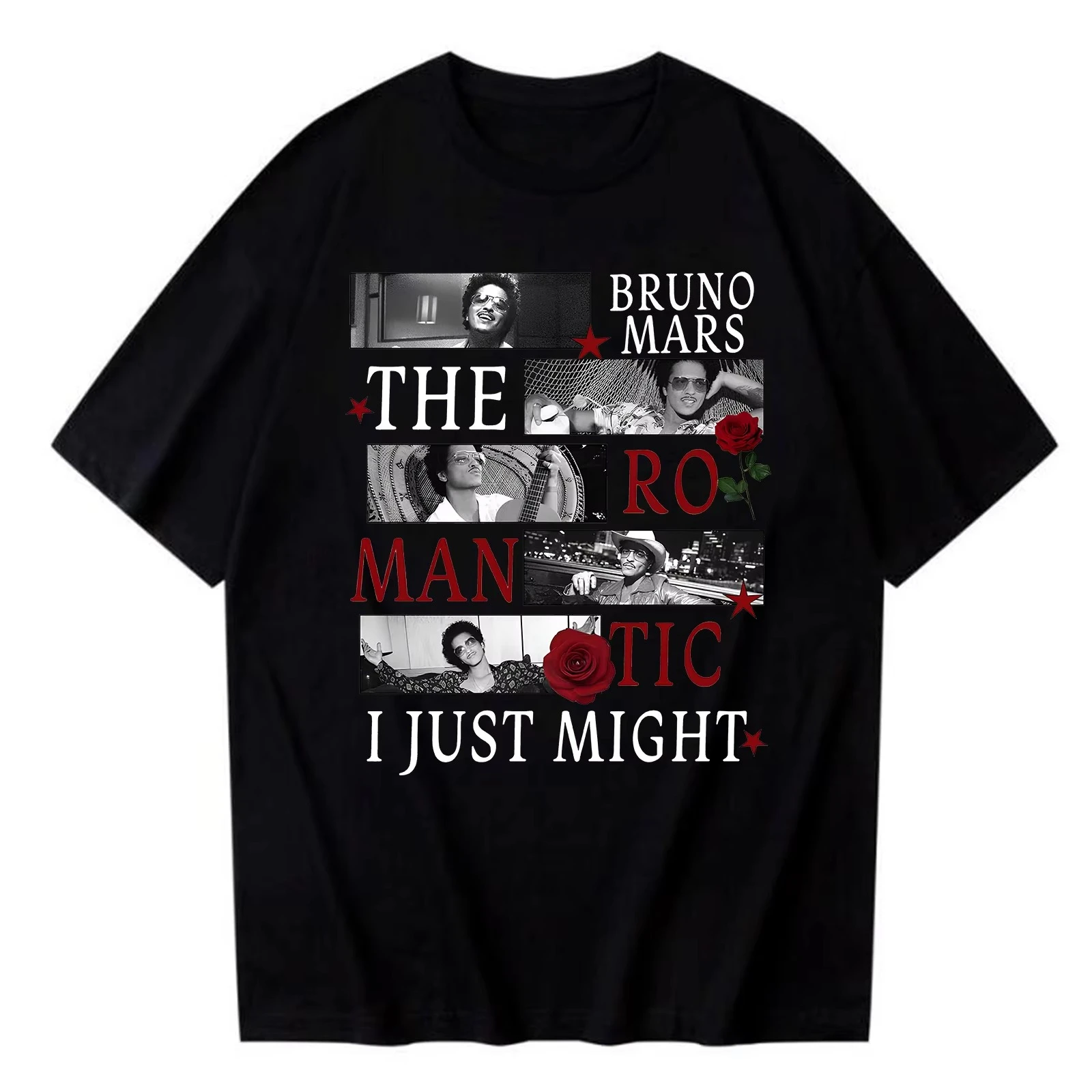 Bruno Mars The Romantic Tour 2026 Spring summer new T-shirt Man Woman Singer Bruno Mars Album Harajuku cotton Casual Shirt Gift