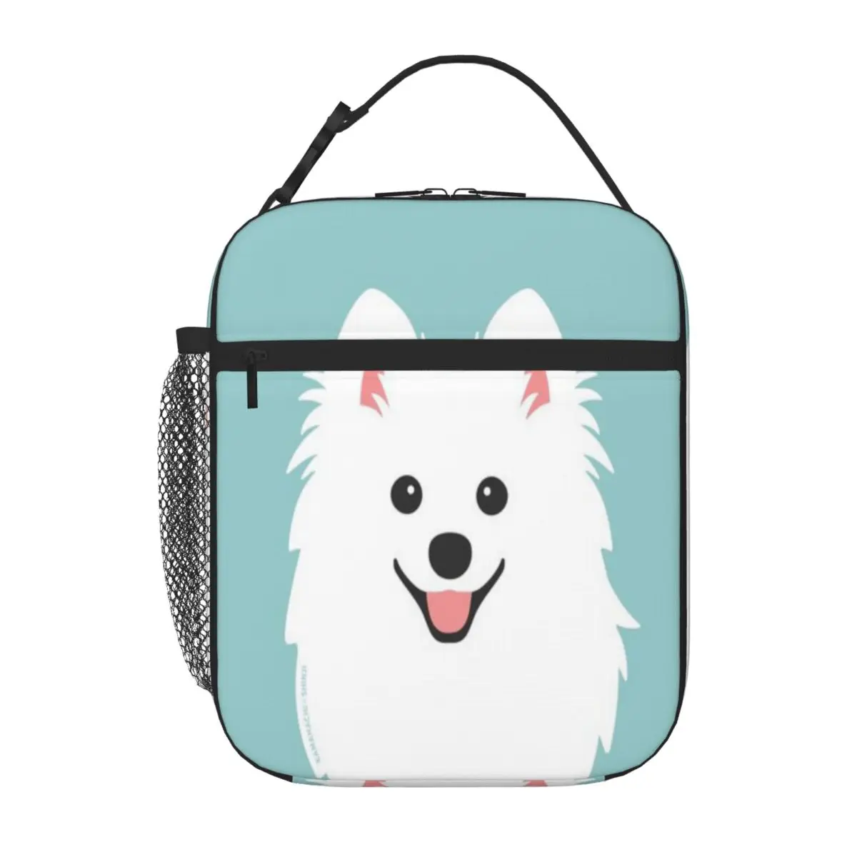 Bestselling Happy Japanese Spitz Dog - Aqua Minimal Decoration Nylon Lunch Bag Weight Loss Diet Insulated Tote