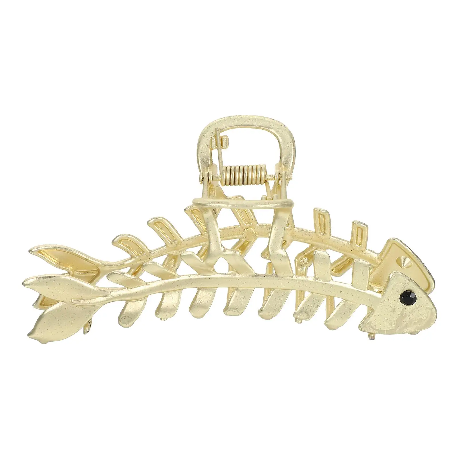 

Curly Fishbone Hairpin Bones Ponytail Holder Alloy Gold Plating Catch Barrette Miss
