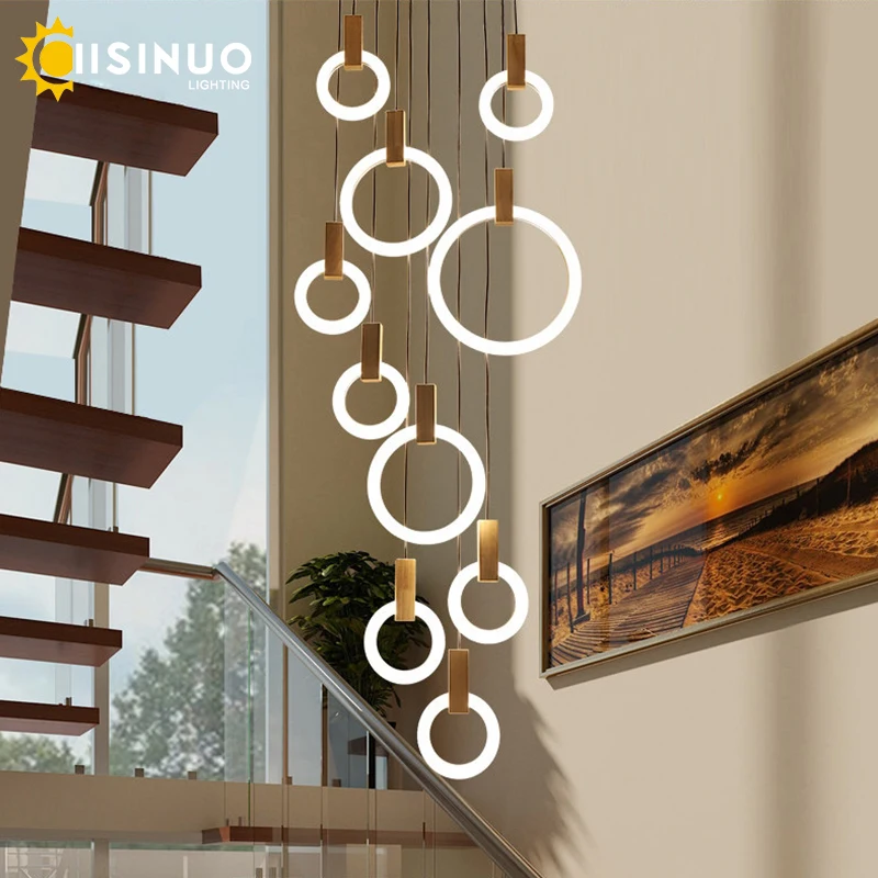 

Деревянная лестница, люстра, регулируемый длинный кабель, кольцо, светодиодный подвесной светильник для столовой, декора гостиной, светильники