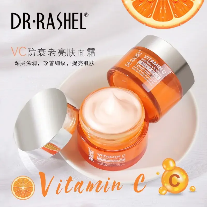 DR.RASHEL Vitamin C Face Cream Whitening Moisturizing Brighten Improve Fine Lines Dull Skin Hyaluronic Acid Serum Anti-aging