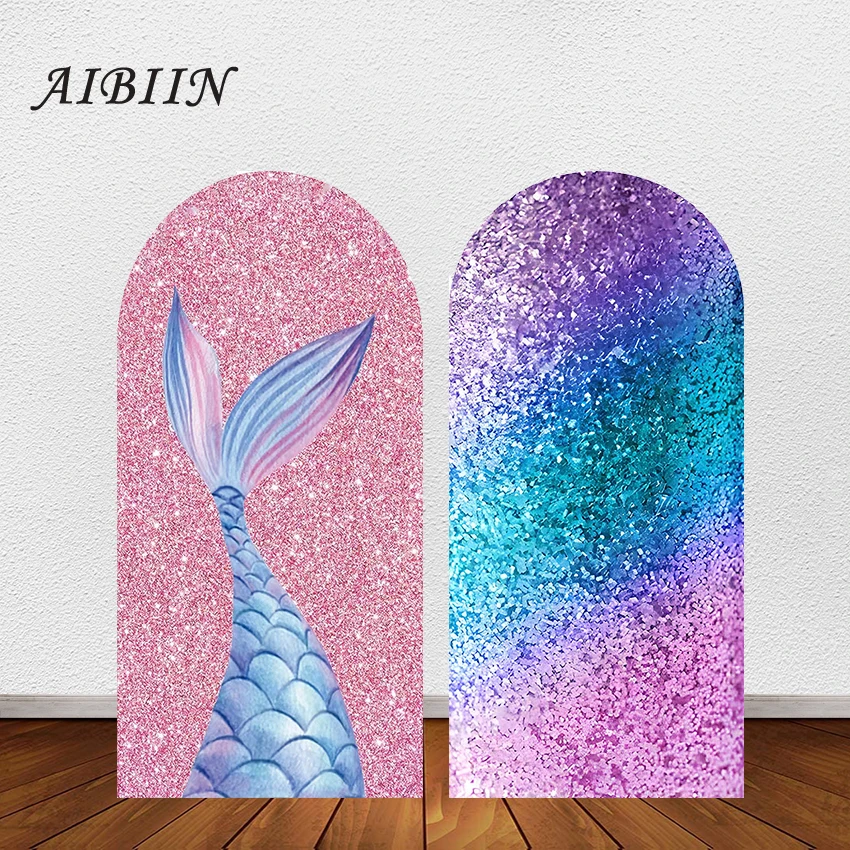 

AIBIIN Mermaid Theme Backdrop Arch Doubleside Cover Backdrop Girl Birthday Undersea Shells Little Girl Photography Background