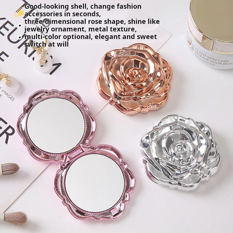 Mini miroir Portable rétro fleur de Rose, petite miroir de maquillage de poche, miroirs à main Double face, outil de beauté cosmétique Compact, 1 pièce