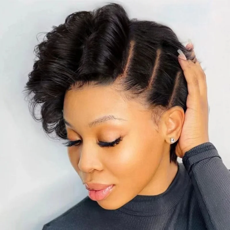 

Pixie Cut Wig Human Hair Curly Bob Short Pixie Cut Lace Wig Bleached Knots Lace Frontal 13x4 Pixie Wig With Baby Hair