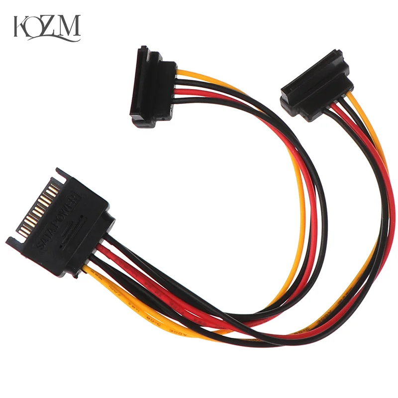 

90 degree SATA 15-Pin Male to 2 x 15P Female Y Splitter Adapter Power Cable