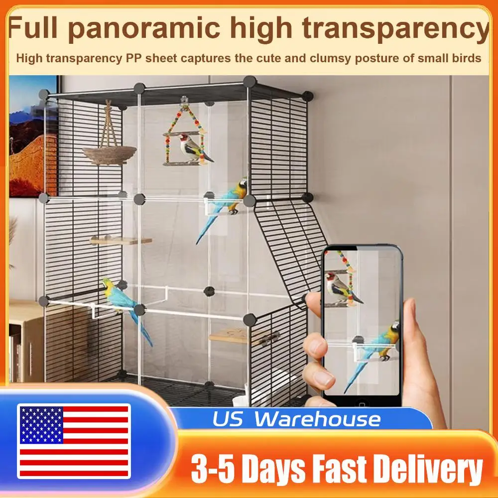 

Bird Cage Universal Wheel Metal Parrot Cage with Stand Tray Swing Ladder (Black)