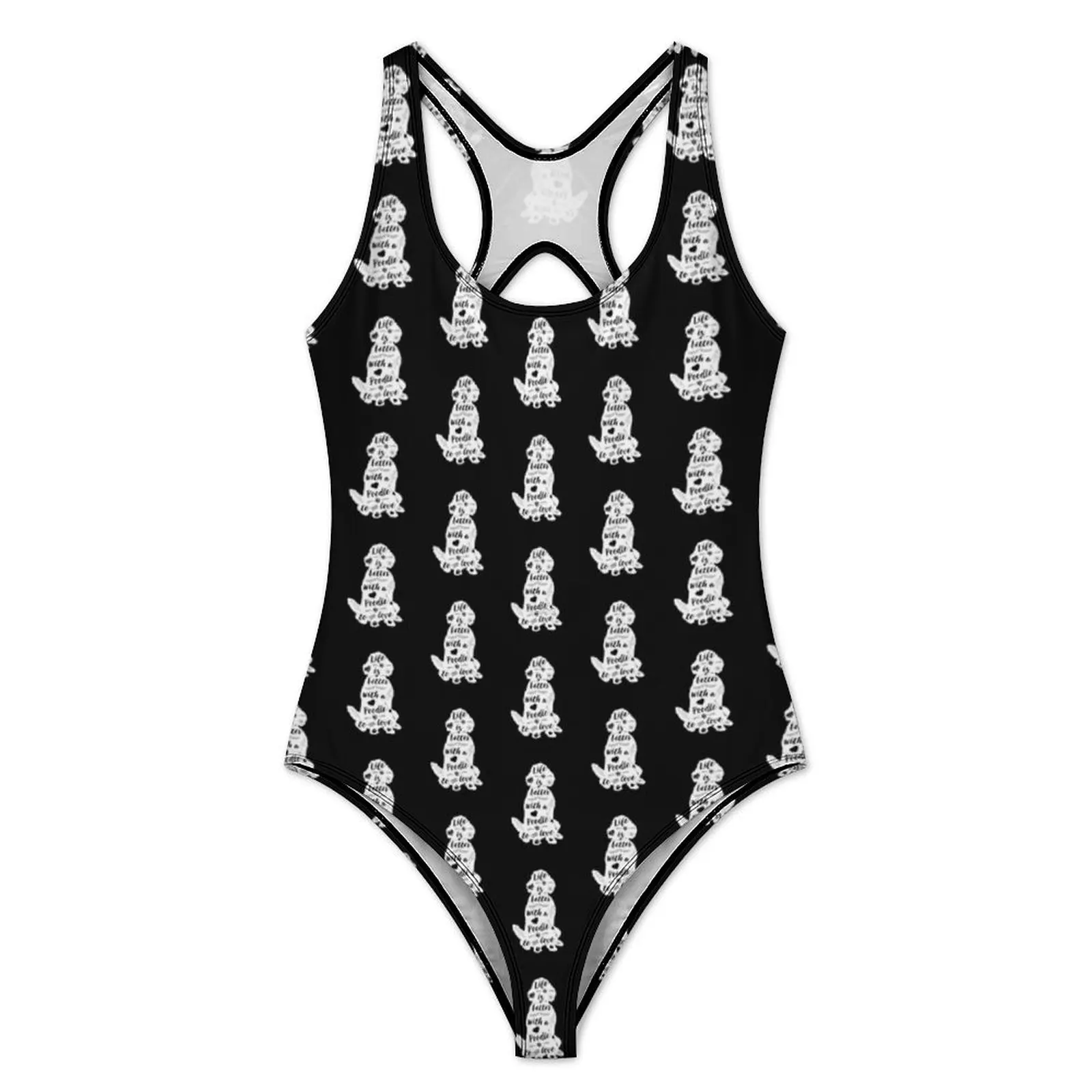 Cute Poodle Print Swimsuit Life Is Better One Piece Swimwear Push Up Trendy Bathing Suits Sexy Holiday Surf Pattern Bodysuit