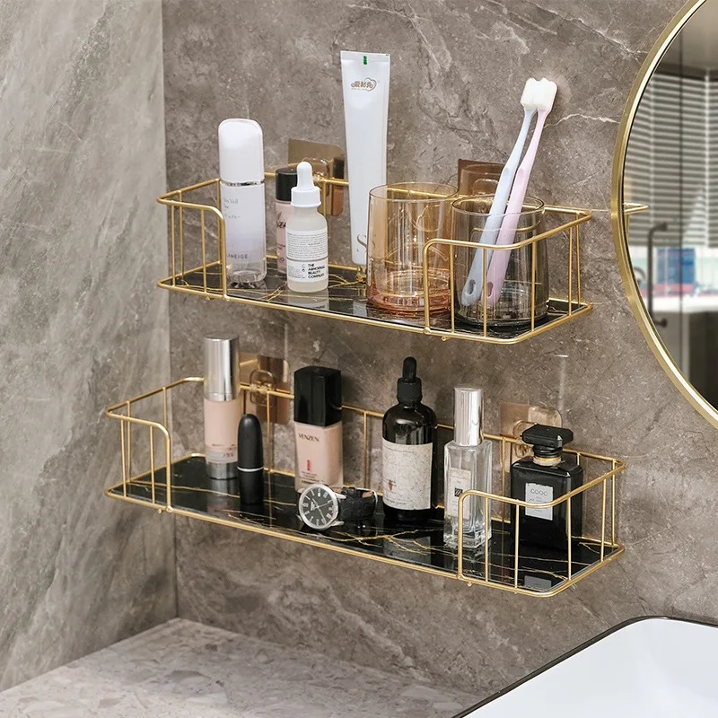 Gold storage rack without punching bathroom shower gel storage rack cosmetics and toiletries storage bathroom organizer shelves