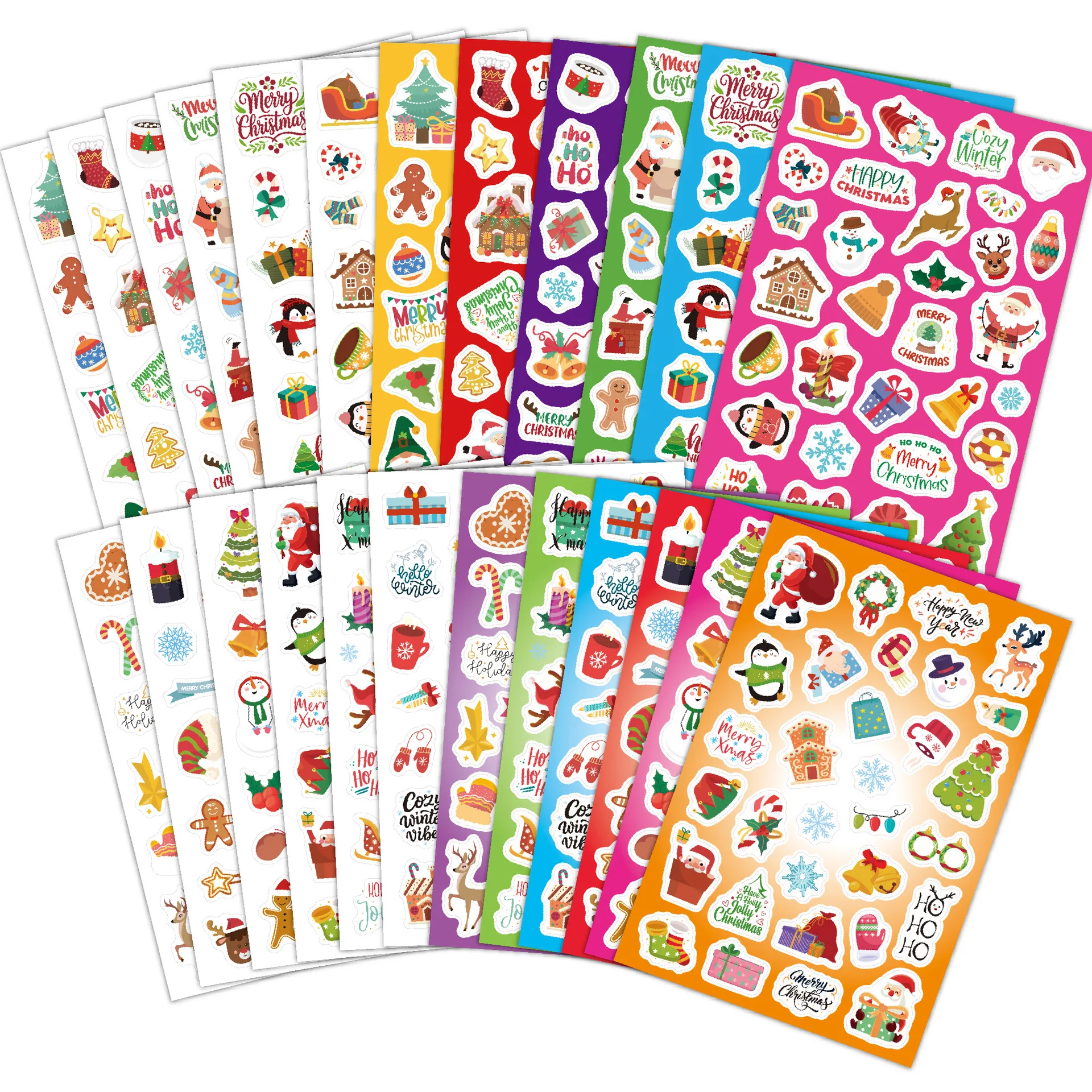 Christmas Stickers 176Pcs 6 Sheets No Repeat Die Cut Cartoon Cute Santa Claus Xmas New Year Decorative Stickers