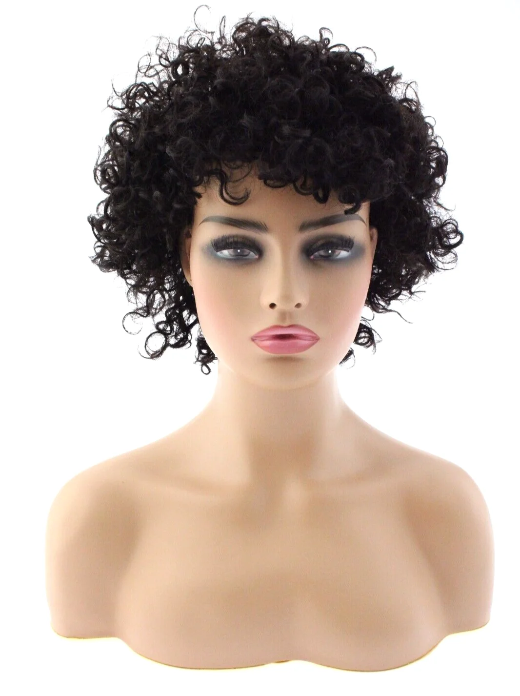 LUVME Deep Curly Wig Natural Lightweight Bouncy Short Curly Wig