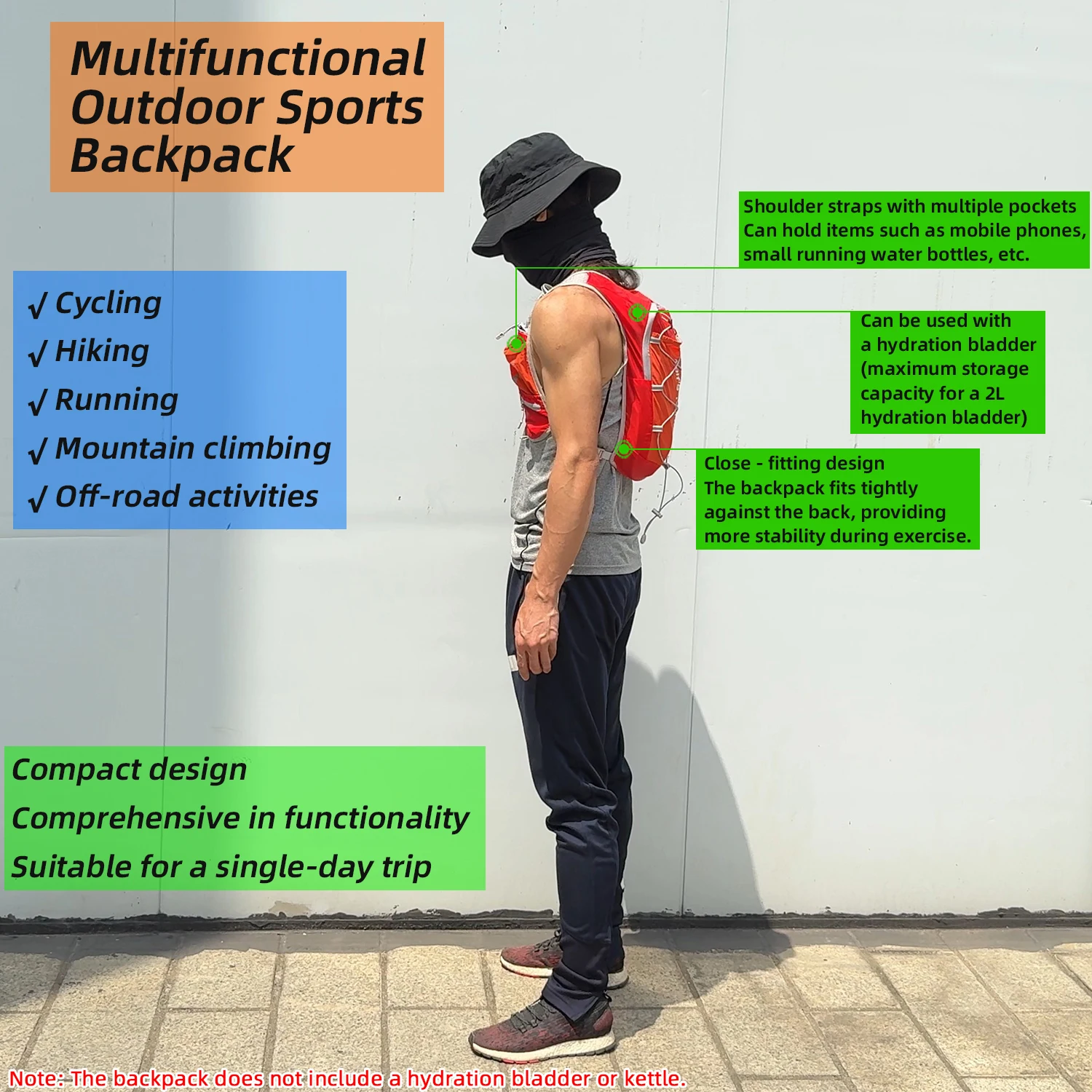 Outdoor-Sportrucksack Wanderrucksack Mini Ultraleicht Atmungsaktiv Jogging Bergsteigen Radfahren Offroad-Trail-Running-Tasche Tagesrucksack – Detail 1