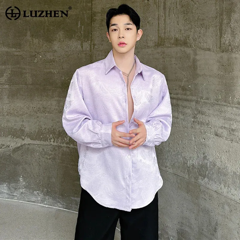 

LUZHEN New Jacquard Design Trendy Long Sleeved Shirts Korean Stylish Temperament Classy Handsome Versatile Men's Clothes LZ6114