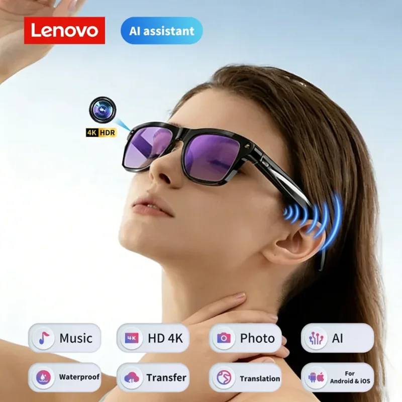 

Lenovo 4k Hd Ai умные очки камера носимая мини-камера Bluetooth вызов голосовой помощник управление умные спортивные очки для камеры