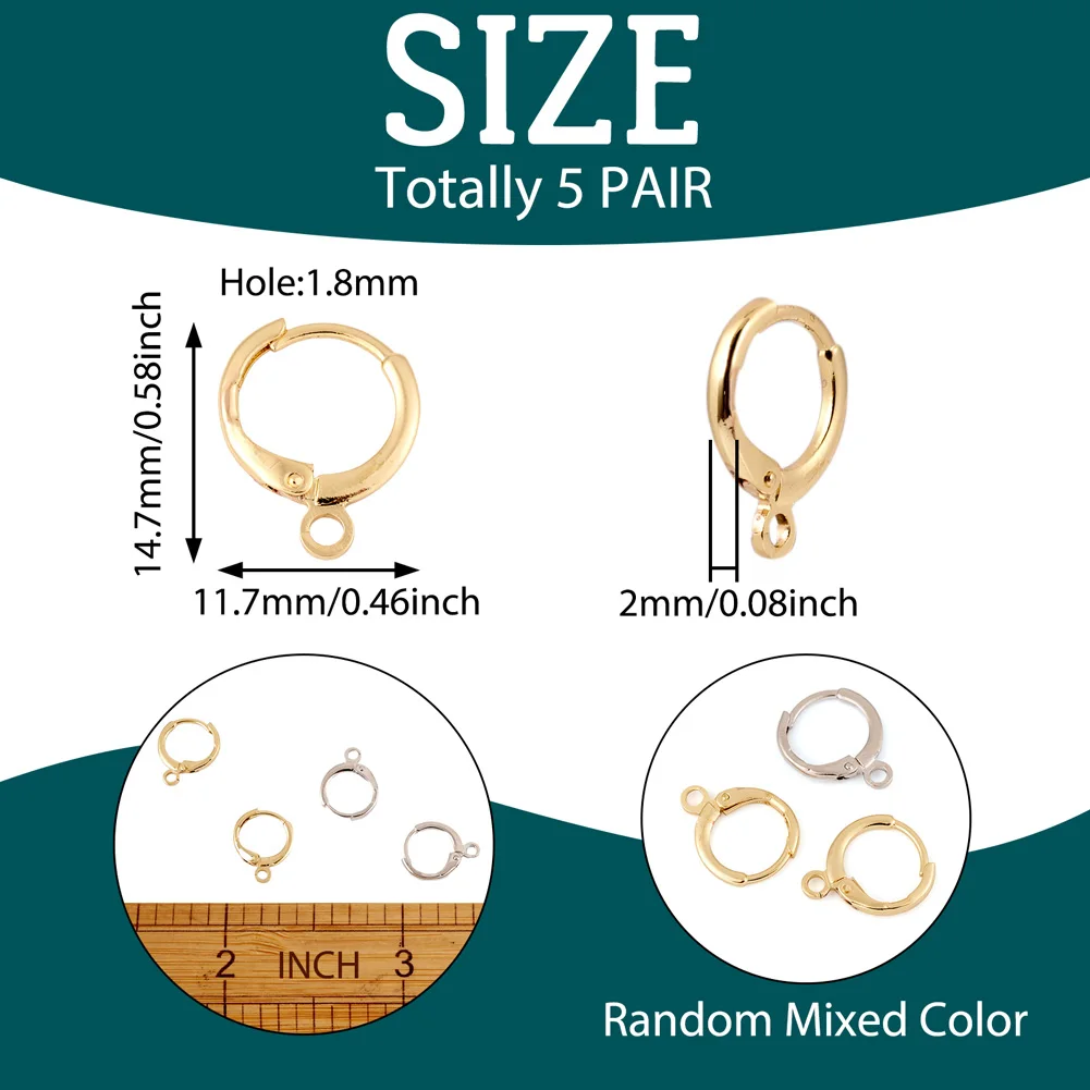 5 Pairs Brass Huggie Hoop Earring Findings Round Earrings Hoop With Horizontal Loops for DIY Jewelry Making