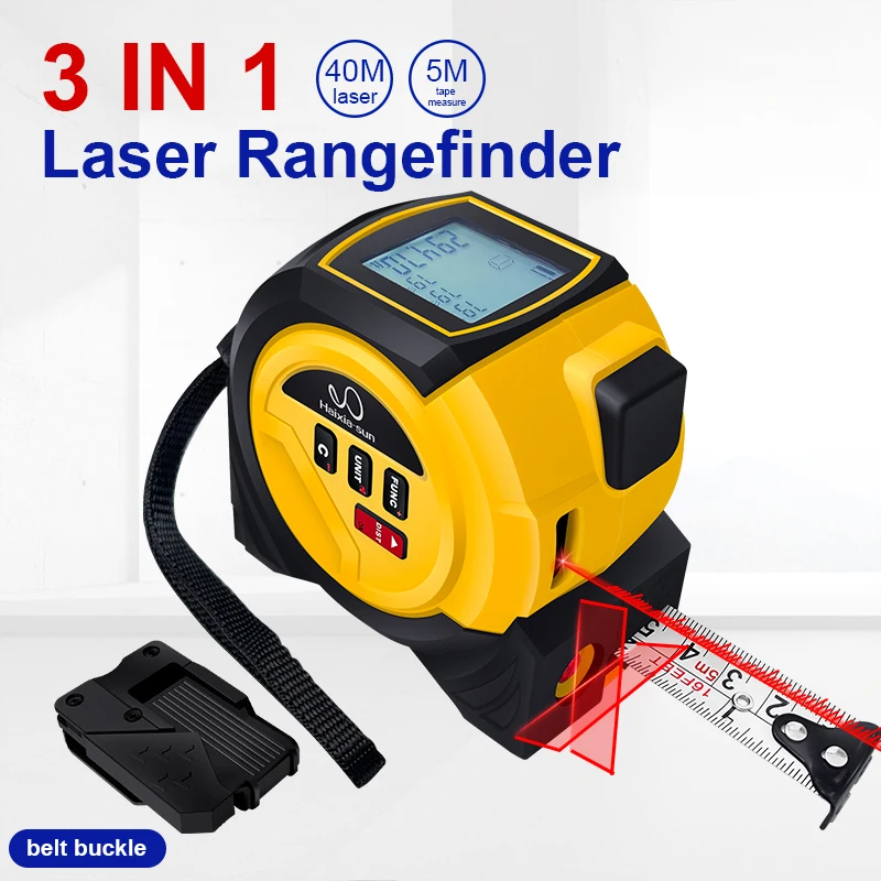 

3-in-1 Laser Tape Measure Yollew/Black Infrared Laser Distance Measuring Smart Energy Ruler High Precision Measuring Instrument