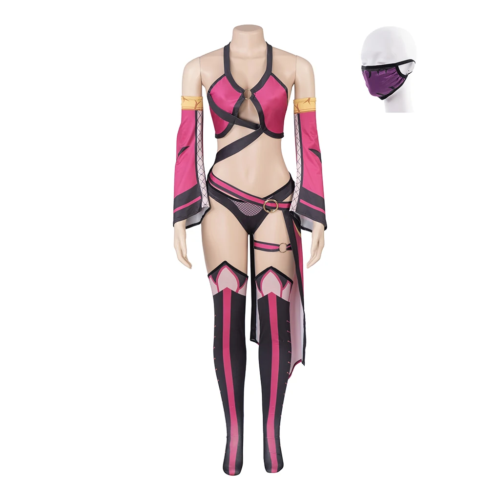 Game Mortal Kombat 9 Cosplay Mileena Costume Women's Purple Top Shorts Suit With Accessories Halloween Combat Outfit Full Set