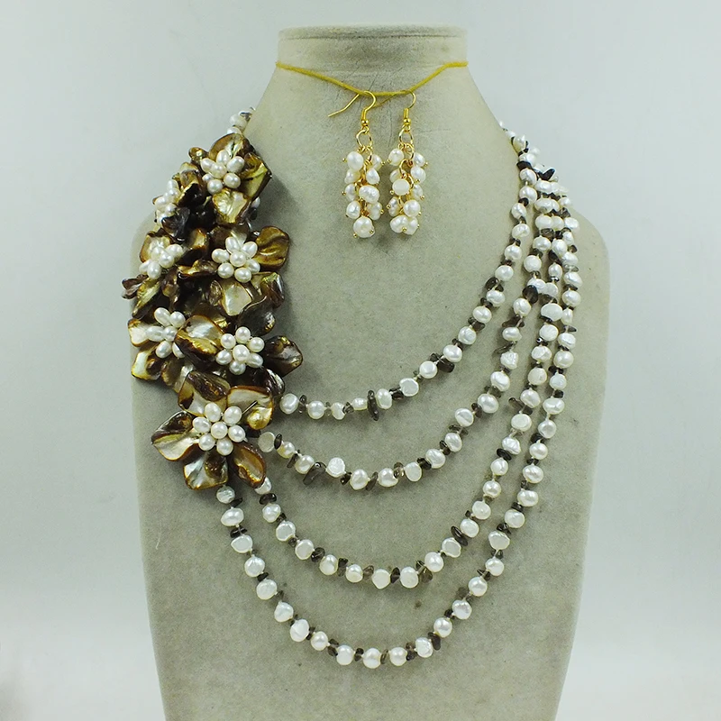 The most classic, 6MM natural white Baroque pearl/crystal necklace earring set