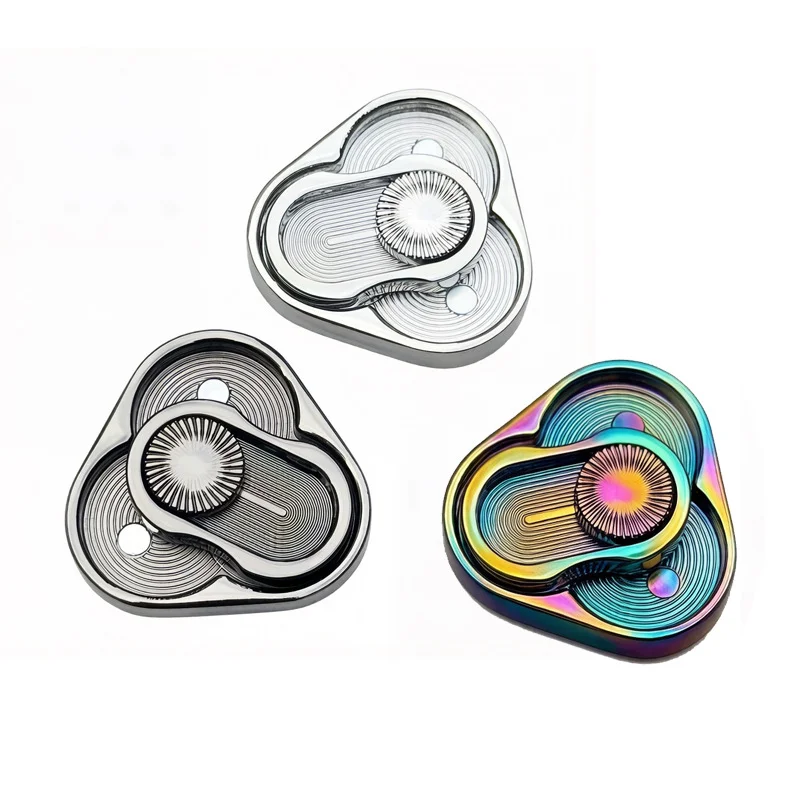 Triangular Rotating Metal Push Slider, EDC Click Fidget Coin, Portable Stress Relief Hand Toy for Adults