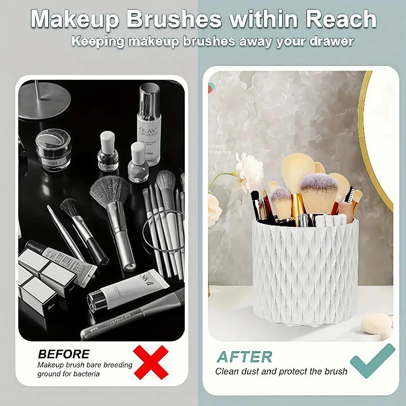 Cubo de almacenamiento de brochas de maquillaje de gran capacidad con rotación de 360 grados, organizador portátil de lápiz labial y cejas, cartucho de brochas para sombra de ojos