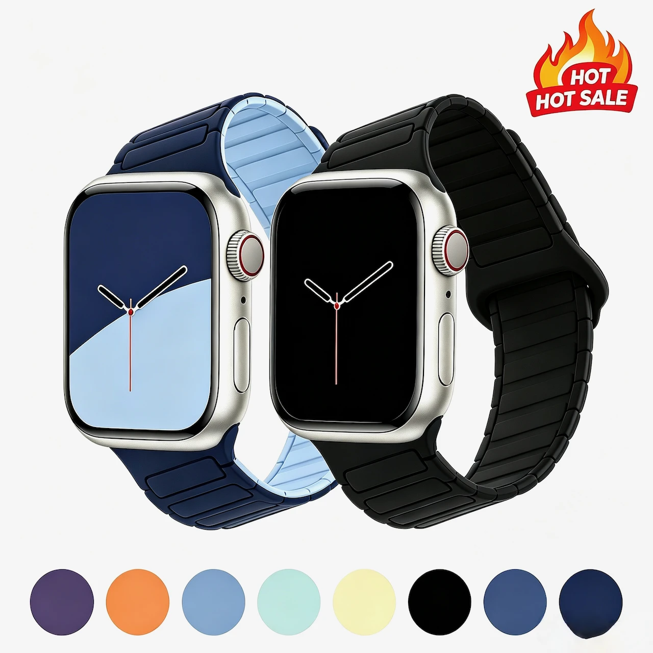 Двухцветный двусторонний магнитный силиконовый ремешок для Apple Watch Ultra SE Series 11 10 9 8 7 всех размеров, дышащий повседневный ремешок для часов