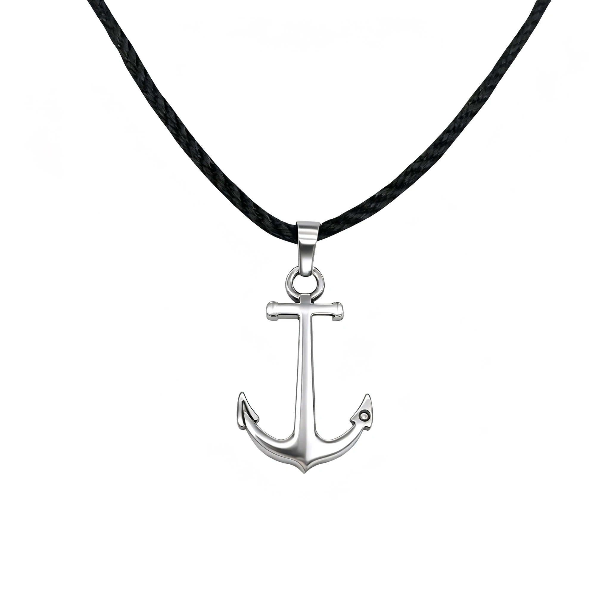 

Men's Rope Necklace Black Nylon with Stainless Steel Anchor Pendant Adjustable Size 50cm Fashion Surf Necklace for Men