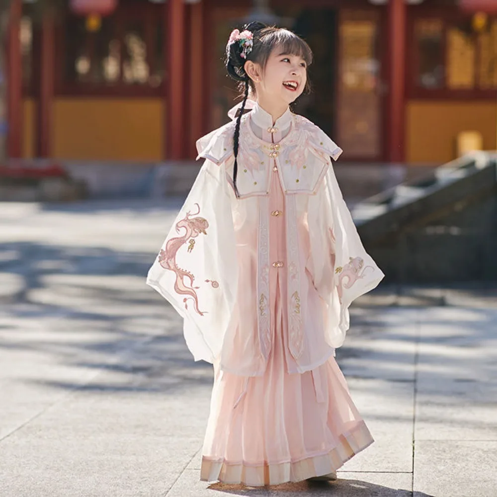 

New Ming Dynasty Hanfu Set for Girls - Warm Winter/Spring Festival Costume Traditional Chinese Outfit Dress for Girls