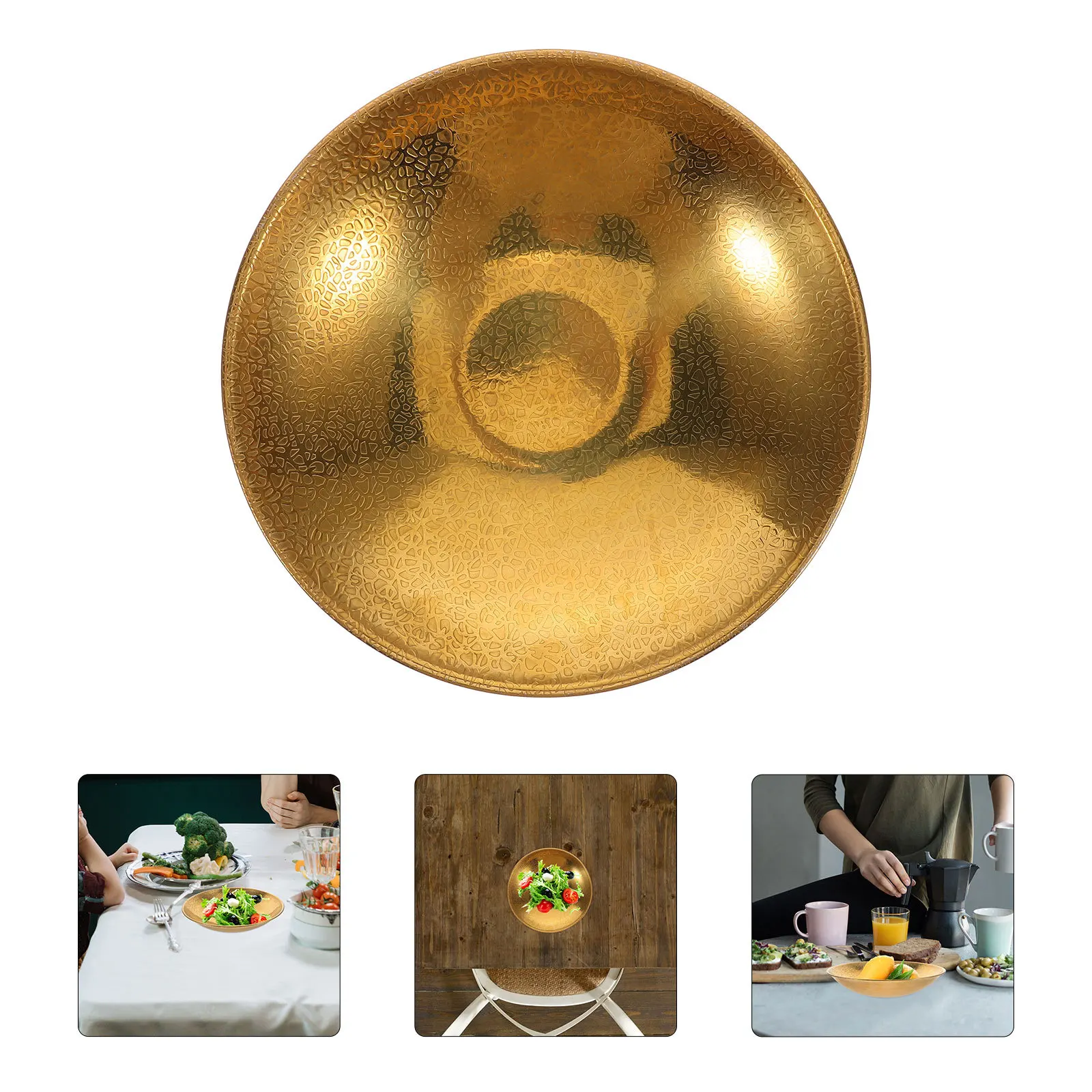 

1pcs Hammered Korean Stainless Steel Decorative Fruit Salad Serving Bowl For Living Room Centerpiece Kitchen Use Ramen Prep