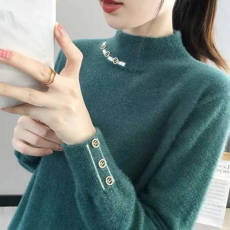Basic Wear Winter Clothes Woman Jumper New Knitwear Spring Autumn Pullover Tops Warm Half Turtleneck Long Sleeve Pulls Sweater