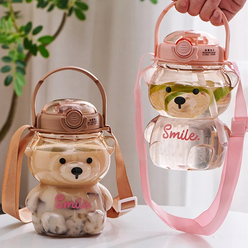 

Cute Bear Water Bottle Outdoor Portable Cartoon Bear Cup Straw Plastic Straw Cup Large Capacity Water Bottle