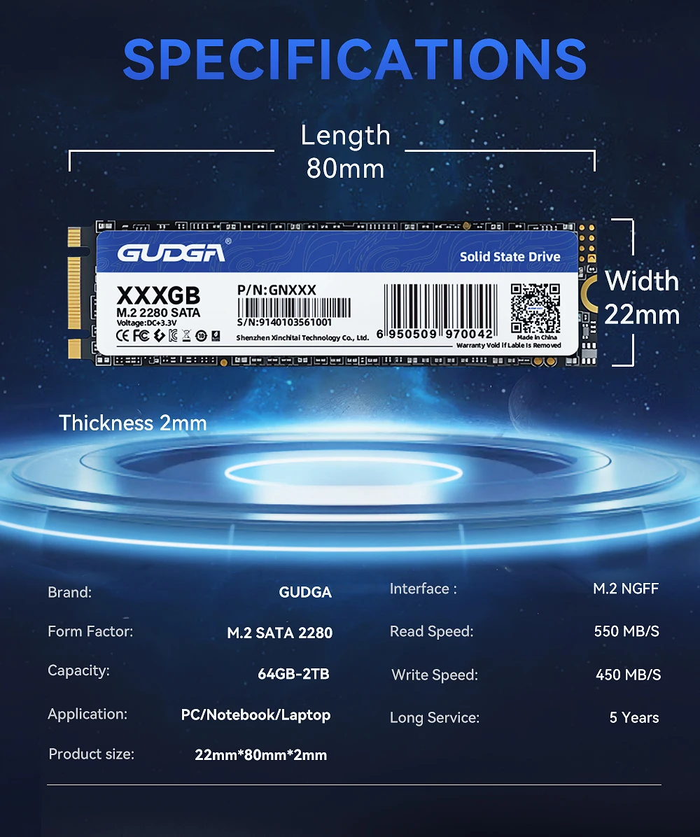 GUDGA M.2 NGFF SATA SSD 1 TB 2 TB 64 GB 128 GB 256 GB 512 GB SSD M2 SATA 2280 HDD Festplatte SSD Laufwerk für Laptop Computer Zubehör – Detail 11