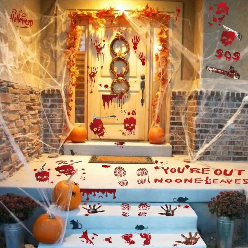 Waterproof Halloween Cutouts PVC Stickers Halloween Elements Posters for Halloween Window Wall Decor and Supplies