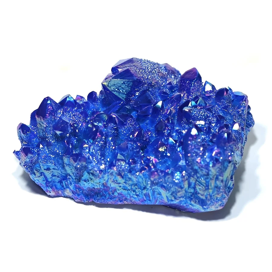 1 unidad de cristal de roca recubierto de titanio de color azul, impresionante adorno de cristal de cuarzo azul con titanio, revestimiento de cristal artificial