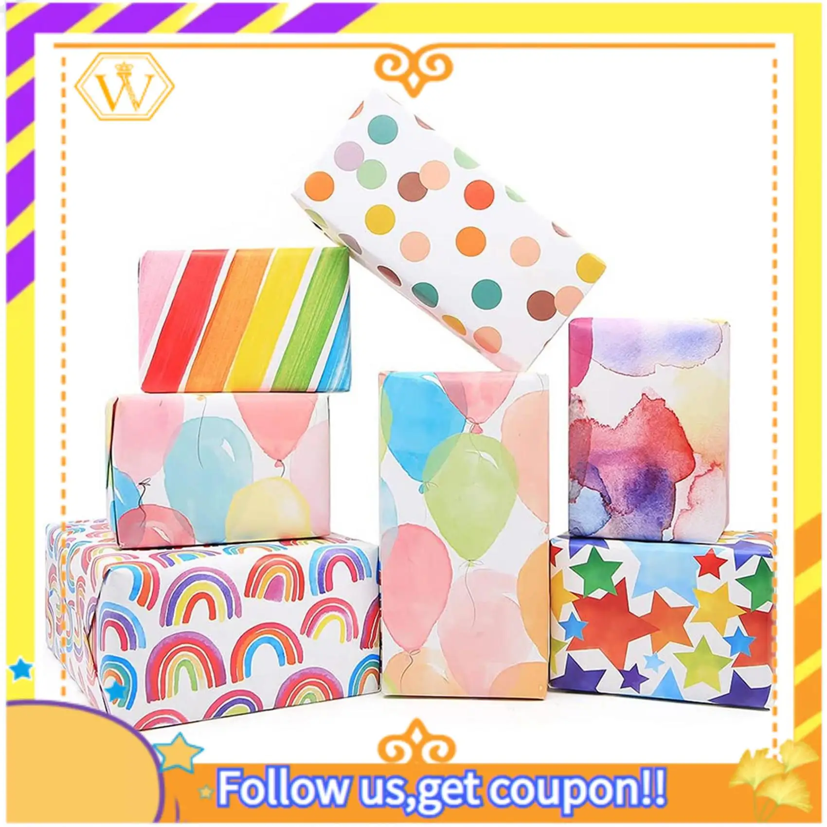 ورق تغليف عيد ميلاد قوس قزح A01K-2X، هدية للأطفال قابلة لإعادة التدوير لعيد الميلاد للنساء والفتيات والأولاد، لجميع مناسبات تزيين الهدايا