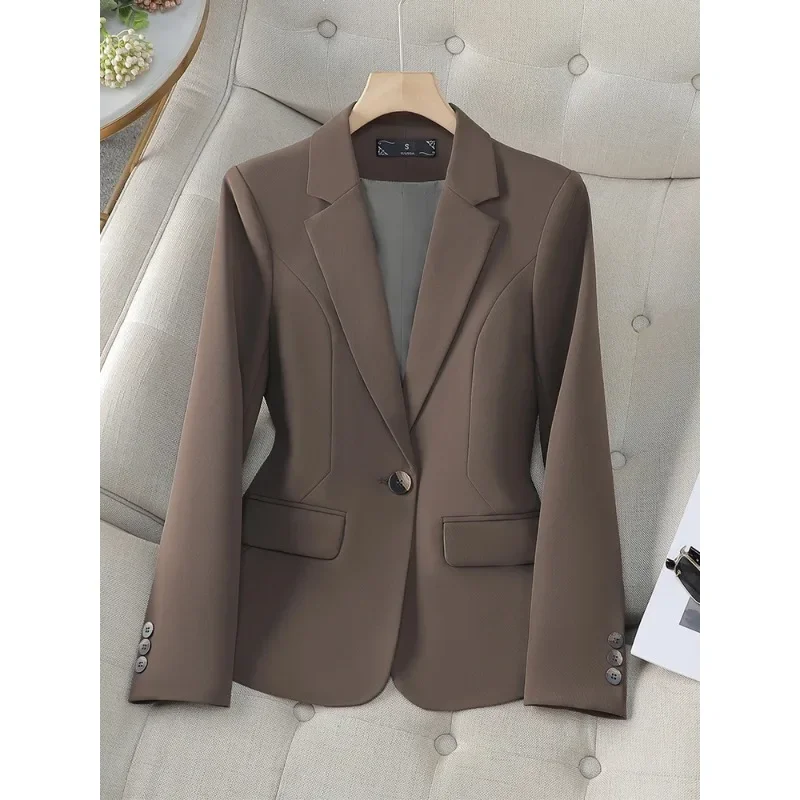 New Arrival Women Formal Blazer Ladies Beige Brown Black Solid Female Long Sleeve Business Work Wear Jacket For Autumn Winter