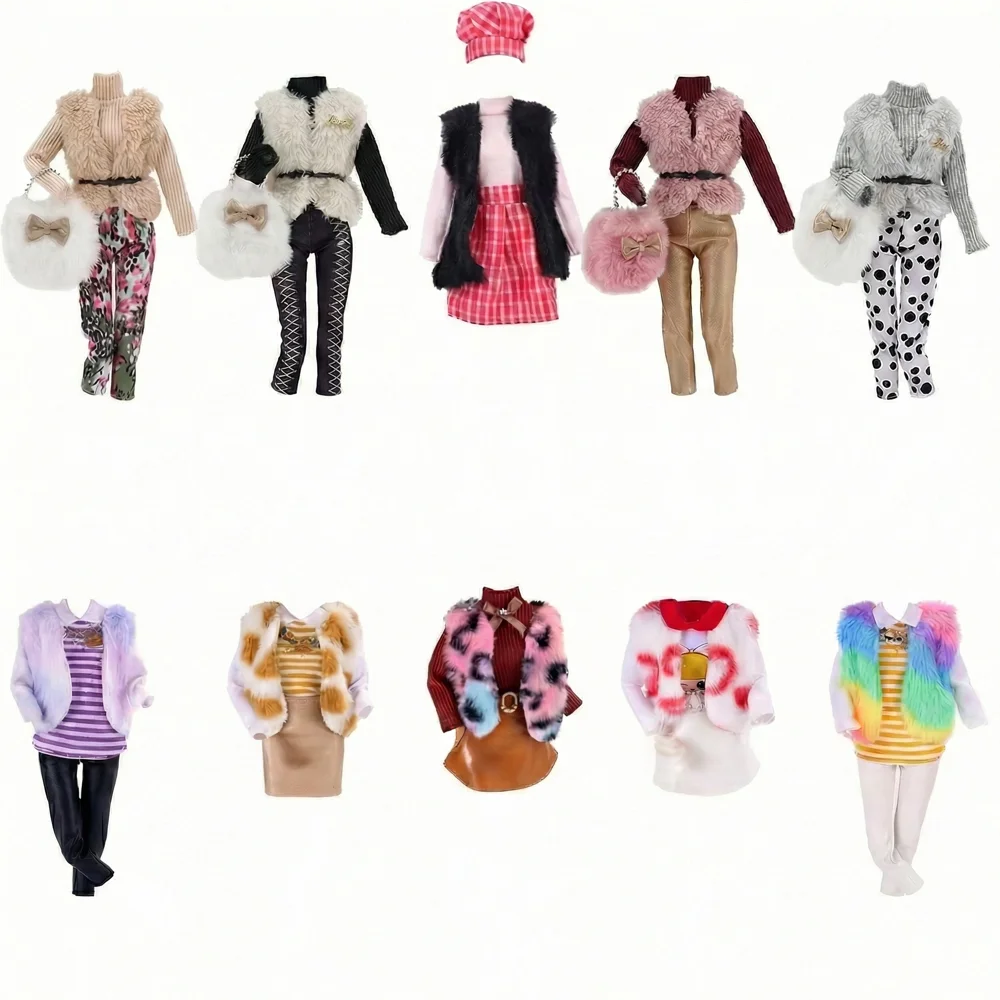 30cm Doll Clothes Dress Plush Vest+Pants+Jewelry Accessories For Bag Vest Jacket Shoes 1/6BJD Blythes Dolls,Holiday Gifts Toy