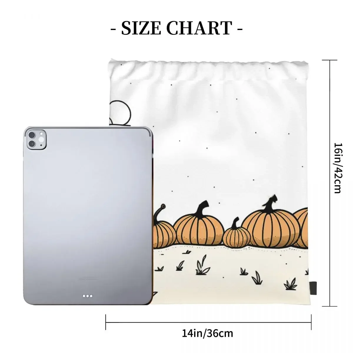 Minimalist Pumpkin Patch Scene Backpacks Portable Drawstring Bag Drawstring Bundle Pocket Sports Bag BookBag For Travel Students