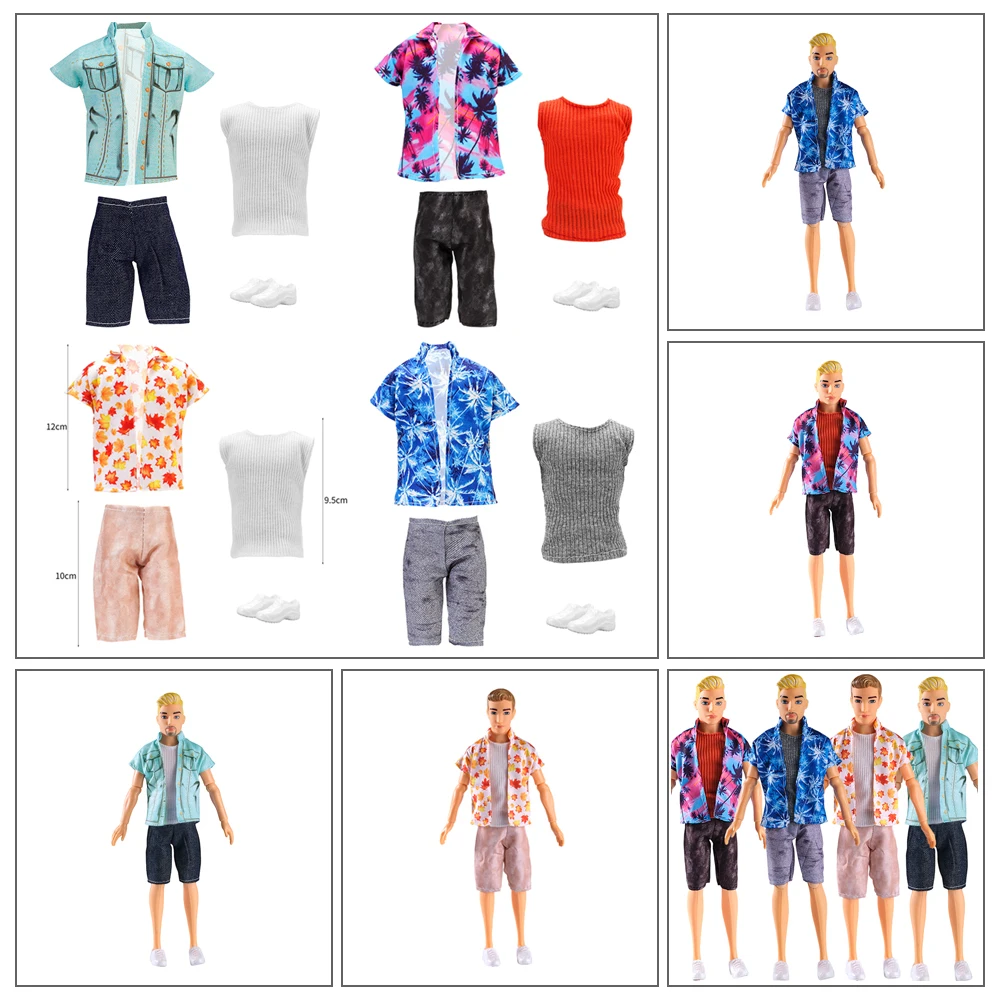 NK Official 4 Set Fashion Summer Suit Prince Doll Clothes for Ken Doll Shoes Pants Mini Vest Cool Suit for Barbie Doll boyfriend