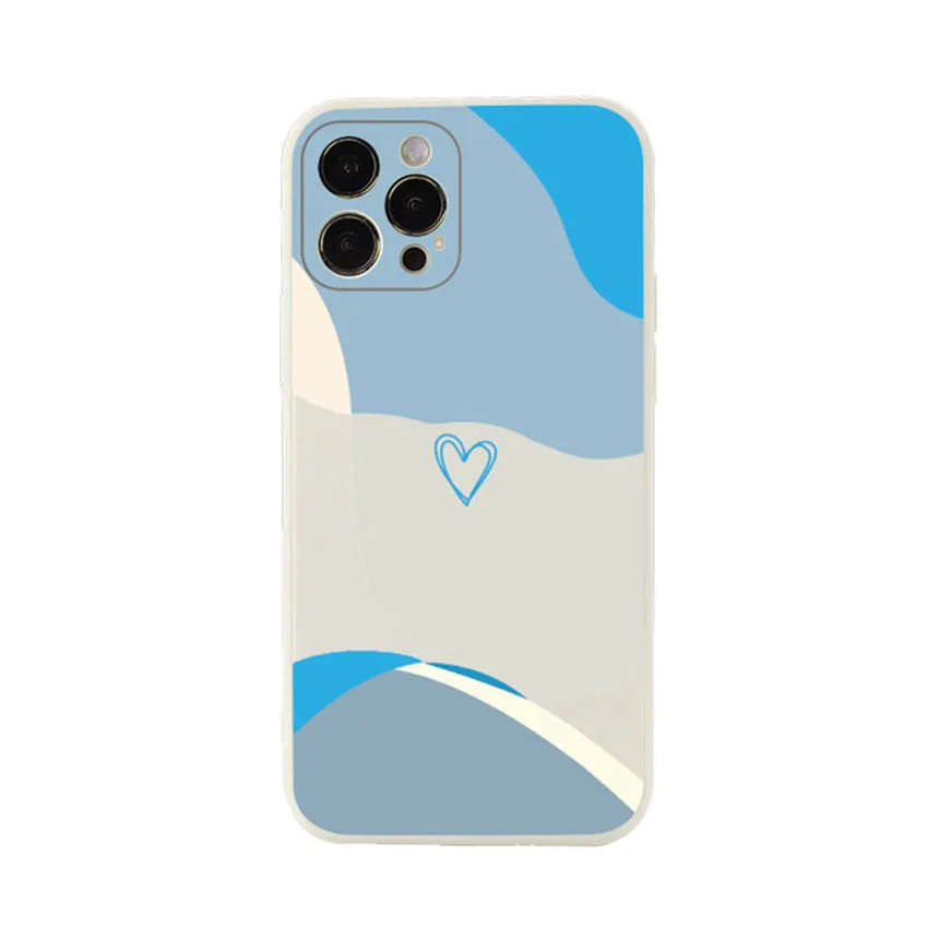 아이폰 15 14 13 Pro 12 11 Max Plus 15Pro 컬러블로킹 페인티드 피치 하트 폰 케이스 실리콘 14Pro 소프트 7 커버