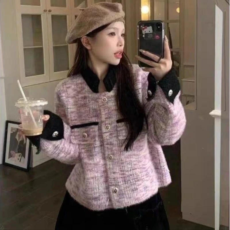 

Loose Ladies Jackets Half Short Cheap Elegant Autumn Casual Women's Knitting Wool & Blends Coat Medium Luxury Fashion 2024 Hot