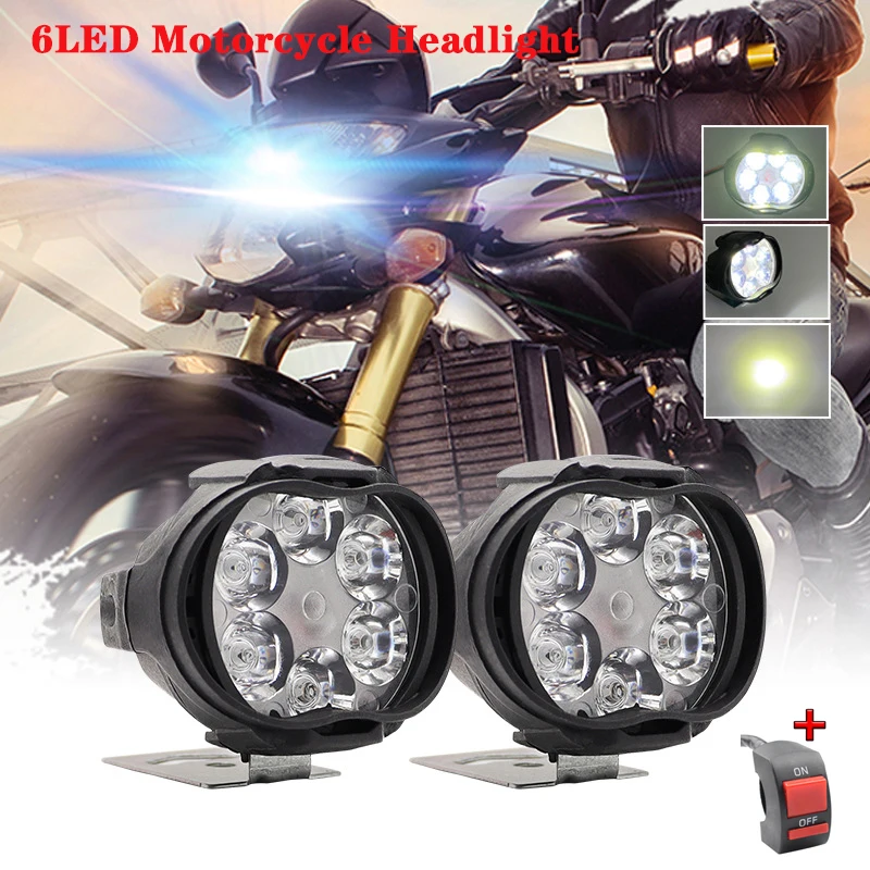 

2PCS Work Lights 6 LED Motorcycle Headlight Spot Light Waterproof Super Bright Auxiliary Scooters Universal 12v Led Bar