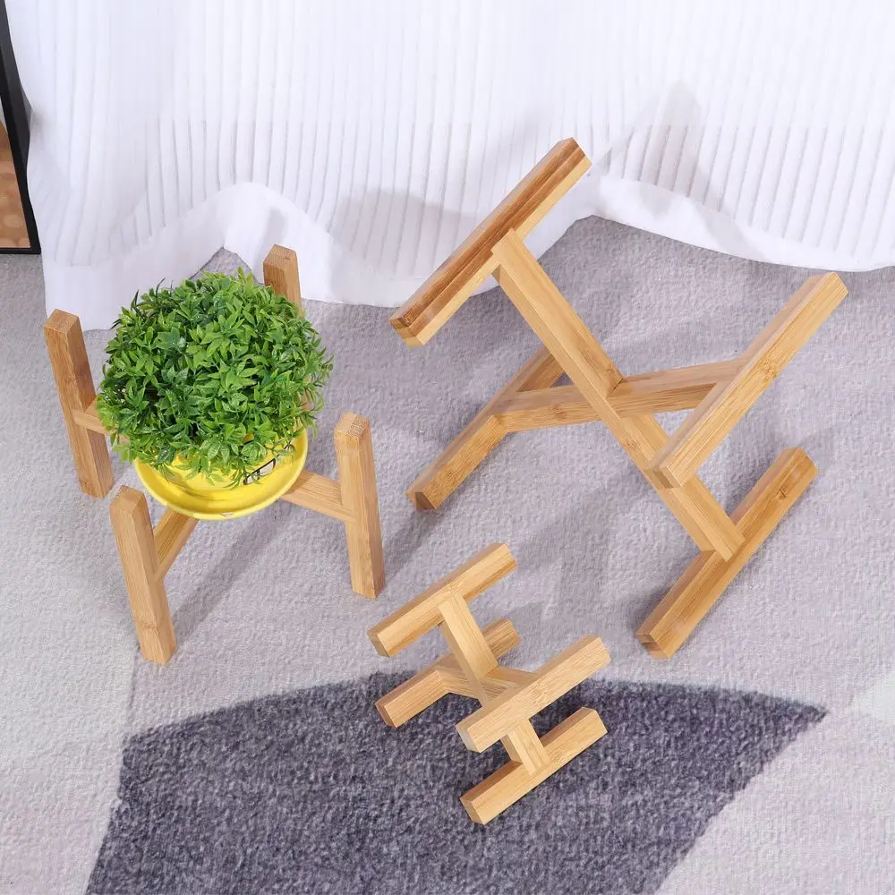 Bamboo Plant Wooden Rack Home Decoration Floor-Standing Wood Flowerpot Holder Flower Pot Base Bonsai Display Stand view 2
