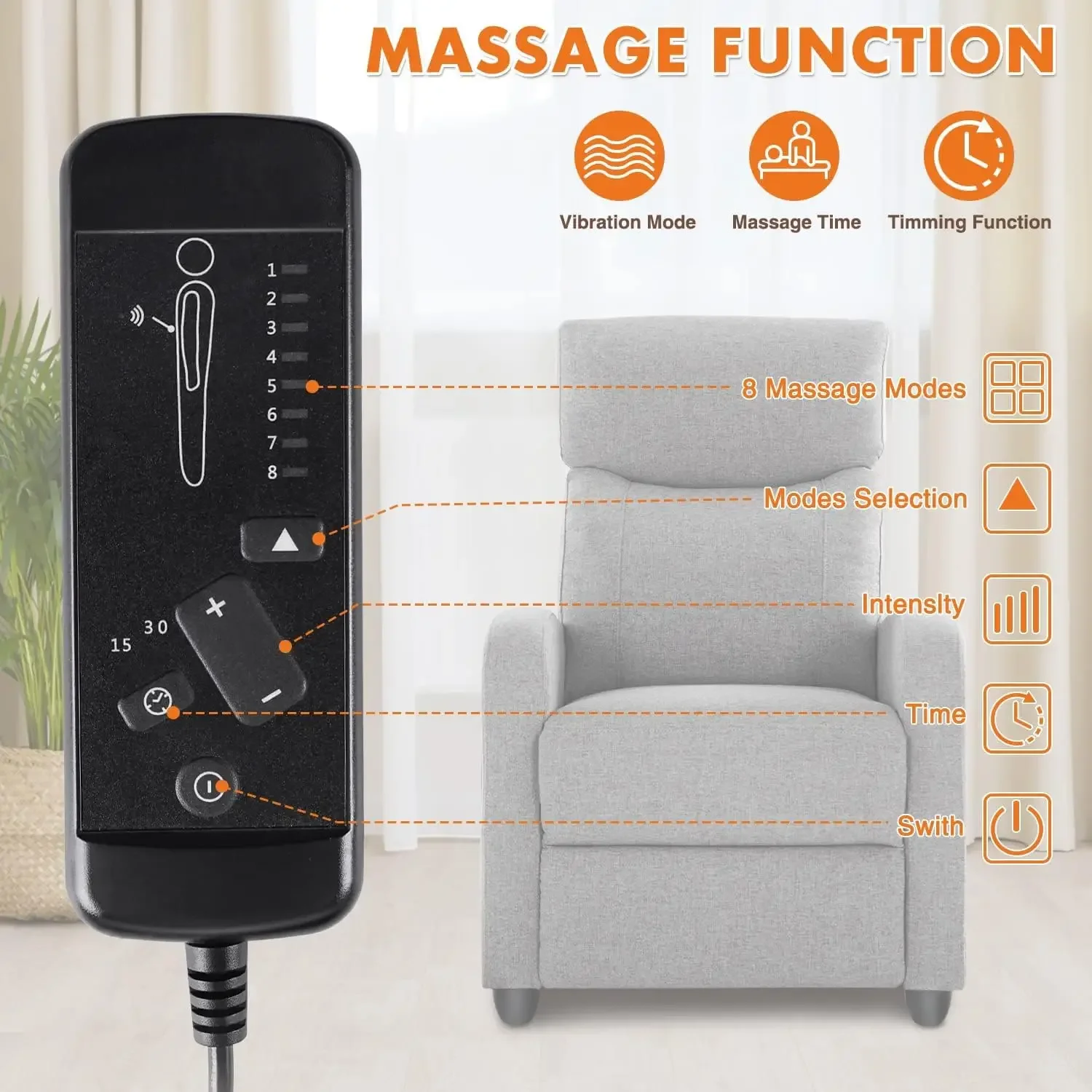 Sweetcrispy-cadeira reclinável para adultos, massagem tecido reclinável, home theater pequeno, com apoio lombar, ajustável e moderno